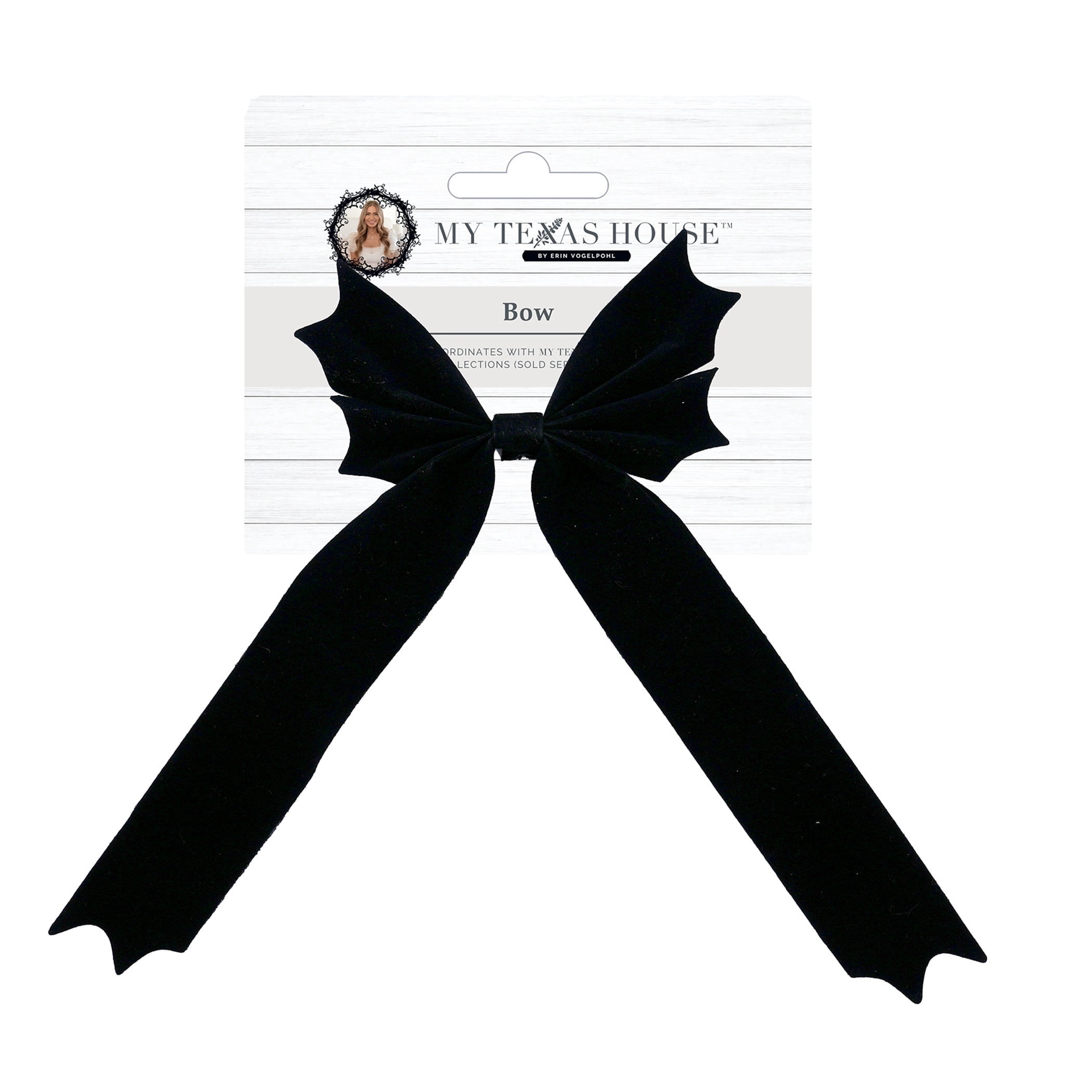 My Texas House Halloween Small Velvet Bat Bow, Black, 10"