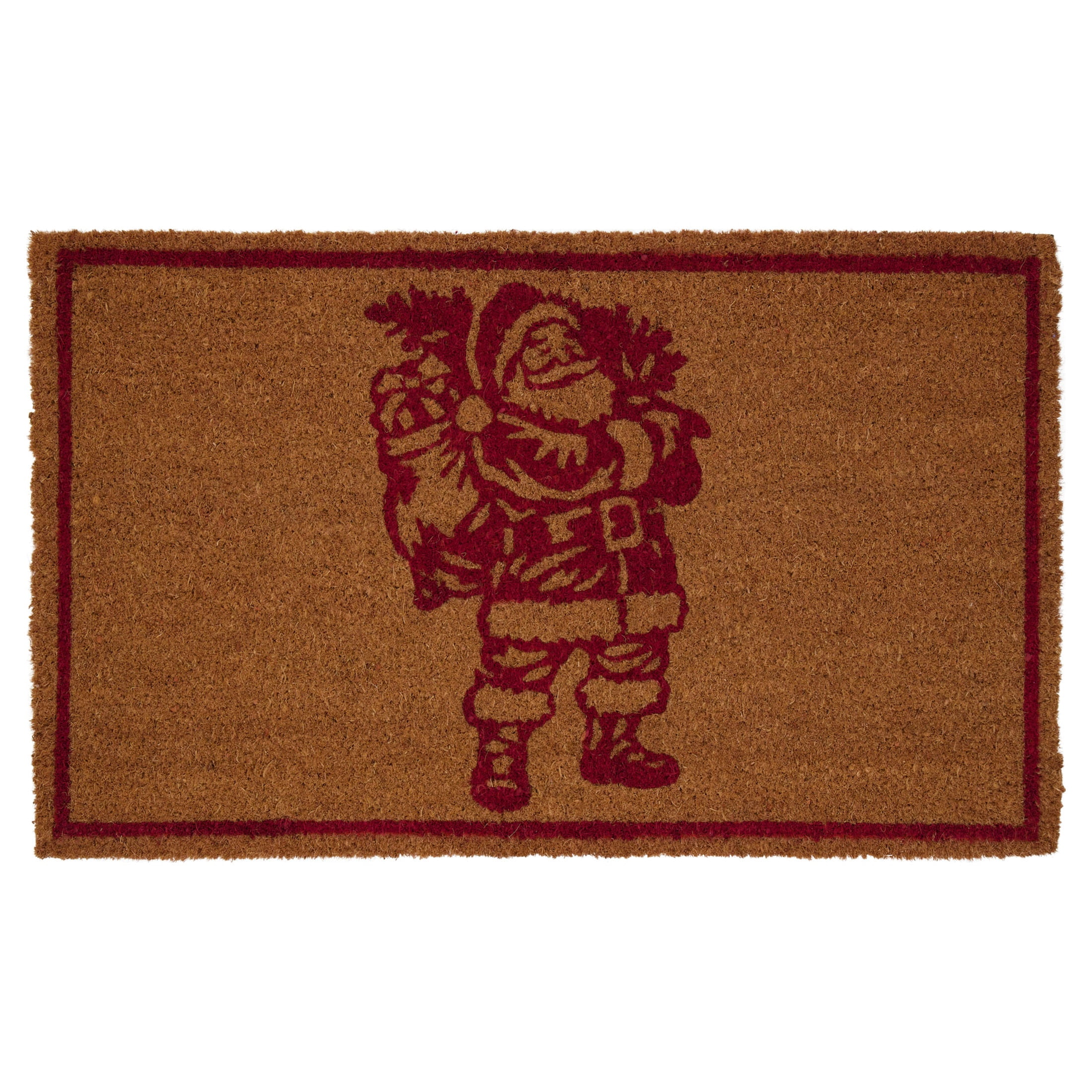 My Texas House Natural and Red Santa Outdoor Coir Christmas Doormat, 18" x 30"