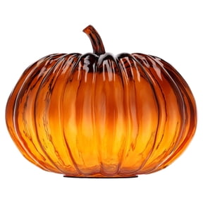My Texas House Fall Short Glass Pumpkin Tabletop Decoration, Orange, 8"