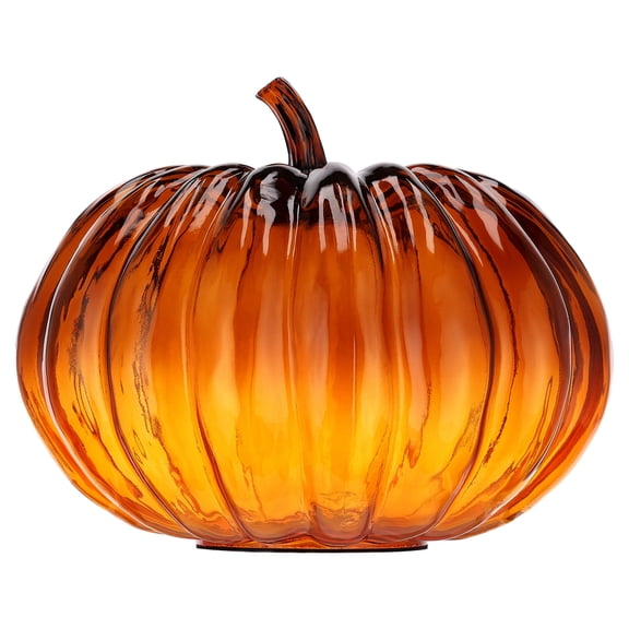 My Texas House Fall Short Glass Pumpkin Tabletop Decoration, Orange, 8"