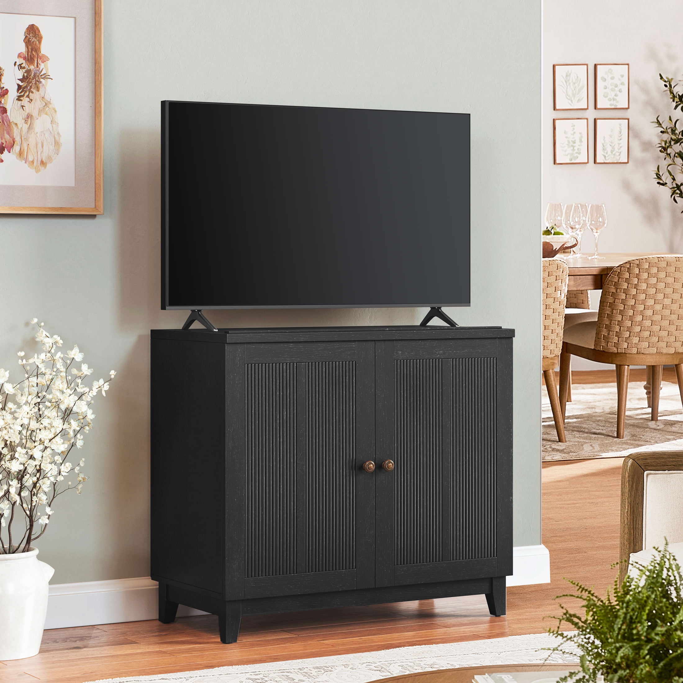 My Texas House Ellison Modular TV Console, Rich Black Finish