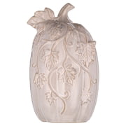 My Texas House Fall Tall Ceramic Pumpkin with Vine Accents Tabletop Decoration, White, 10"