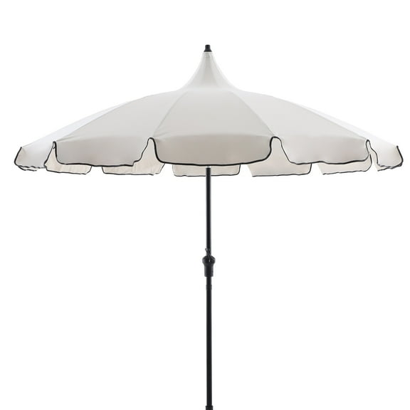 My Texas House 9ft Outdoor Round Market Patio Umbrella with White Canopy and Black Trim
