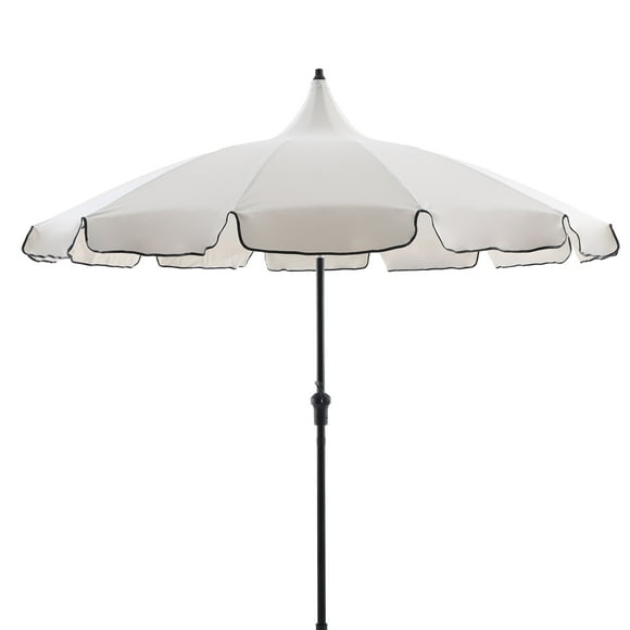 My Texas House 9ft Outdoor Round Market Patio Umbrella with White Canopy and Black Trim
