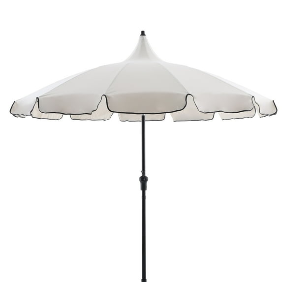 My Texas House 9ft Outdoor Round Market Patio Umbrella with Off-White Canopy and Black Trim