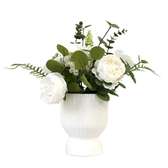 Faux Peonies in Vase, White, 17", by My Texas House