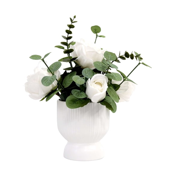 My Texas House Faux Peonies in White Vase, 11.5"
