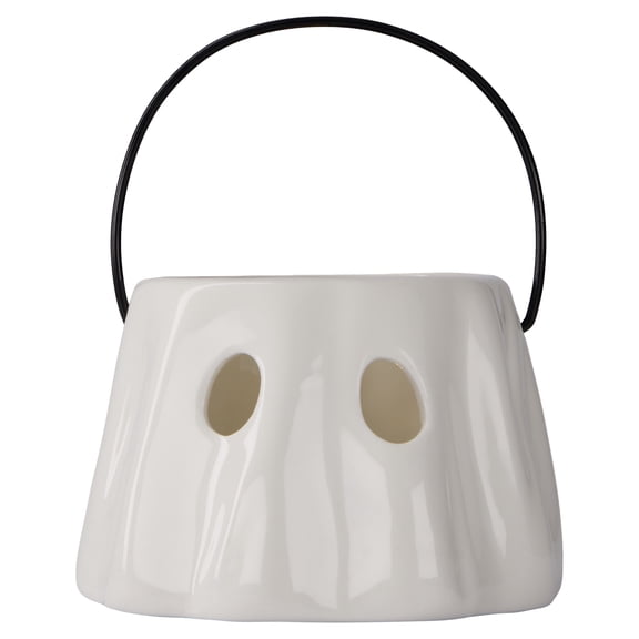 My Texas House Halloween Light-Up Ceramic Ghost Lantern Decoration, White, 3.5"