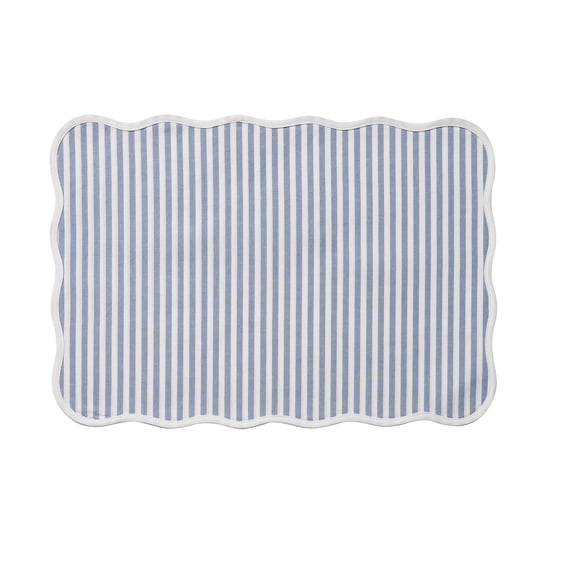 Striped Cotton Scallop Table Placemat, Blue and White, 20" x 14", by My Texas House