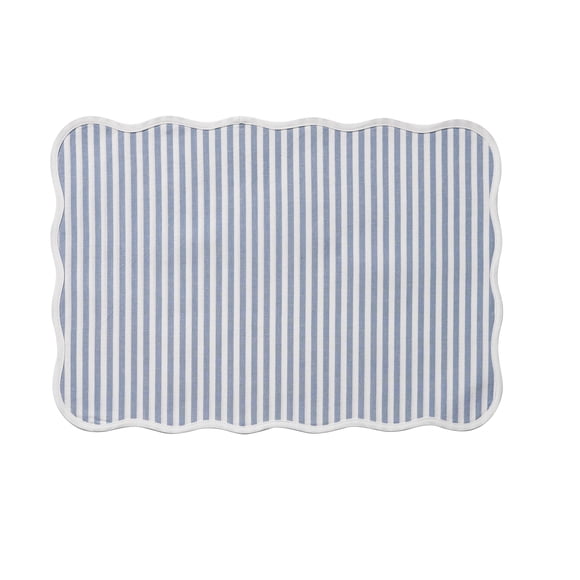 Striped Cotton Scallop Table Placemat, Blue and White, 20" x 14", by My Texas House