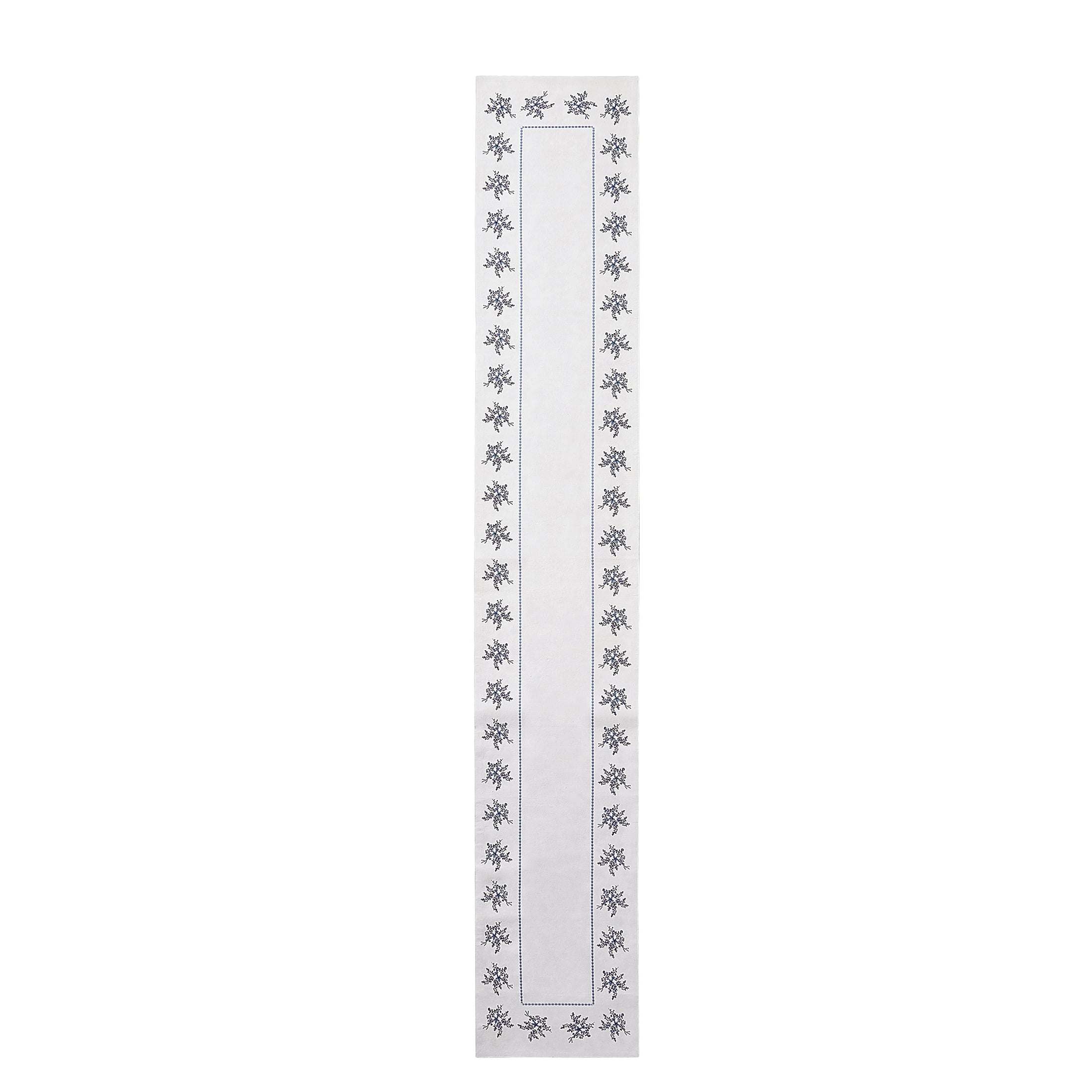Floral Cotton Reversible Table Runner, Blue and White, 14