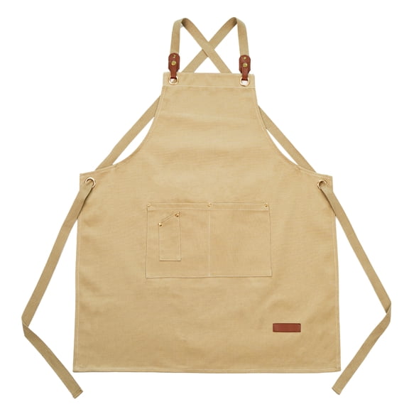 MTIANG Canvas Barista Apron with Pockets, Adjustable for Men Women, Khaki, for Kitchen Cooking Coffee Shop Salon Work