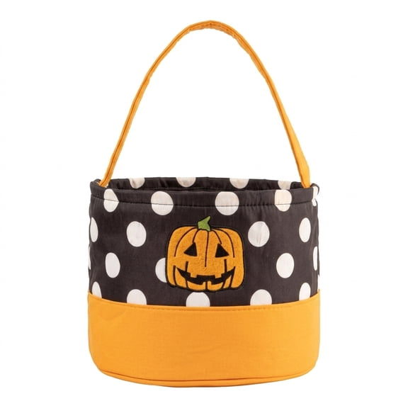 MTIANG Halloween Trick or Treat Basket, Polyester Pumpkin Pattern Candy Basket, Reusable Kids Party Decor Treat Bag.