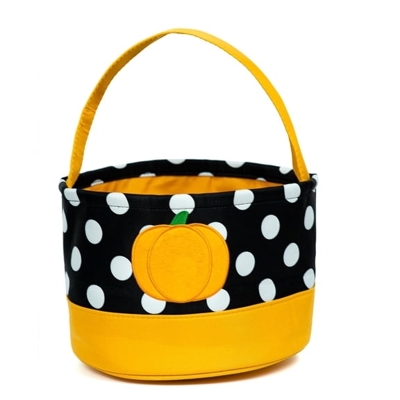 MTIANG Halloween Trick-and-Treat Basket, Polyester Pumpkin Embroidered Candy Basket with Carry Handle for Halloween Party Decor