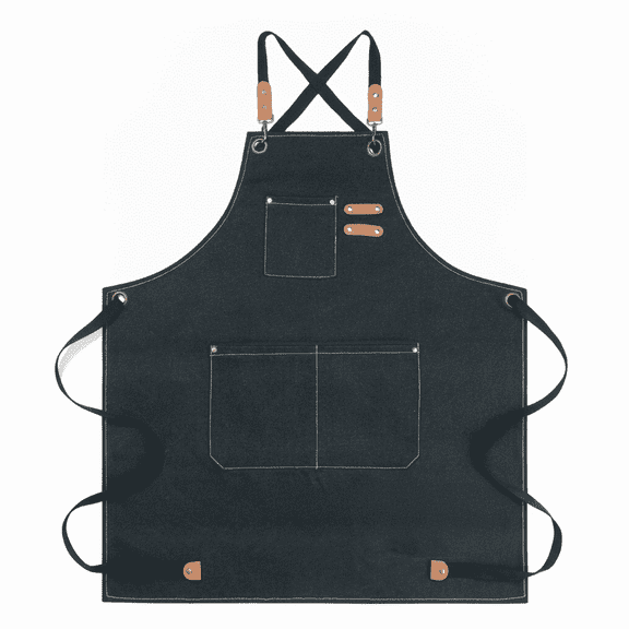 MTIANG Heavy Duty Canvas Bib Apron Black, Unisex Adjustable Work Apron with Large Pockets for Kitchen Workshop.