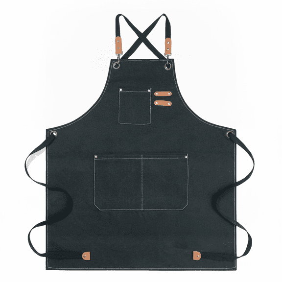 MTIANG Heavy Duty Canvas Work Apron, Adjustable Unisex Bib Apron with Large Pockets and Reinforced Stitching for Chef, Barber, Barista, Kitchen and Workshop(Black)