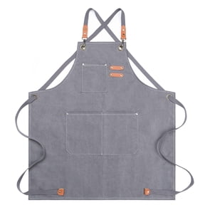 MTIANG Heavy Duty Canvas Bib Apron, Gray, Adjustable Unisex Work Apron with Large Pockets for Chef, Barber, Barista, Kitchen and Workshop.