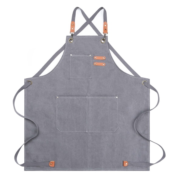 MTIANG Heavy Duty Canvas Bib Apron, Gray, Adjustable Unisex Work Apron with Large Pockets for Chef, Barber, Barista, Kitchen and Workshop.