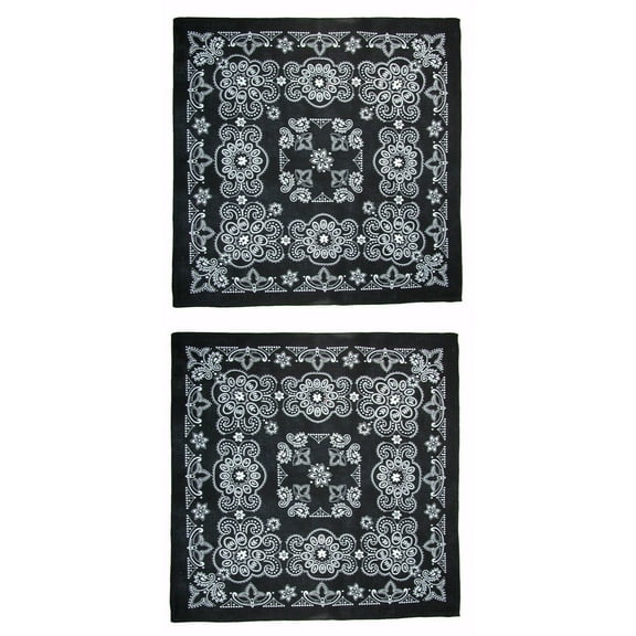 MTL Extra Large 27 Inch Cotton Texas Paisley Black Bandanas Pack of 2