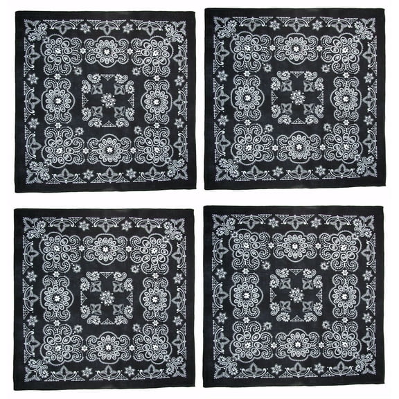 MTL Extra Large 27 Inch Cotton Texas Paisley Black Bandanas Pack of 4