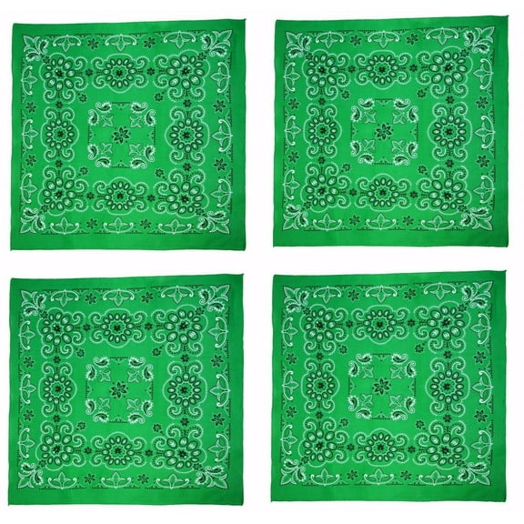 MTL Extra Large 27 Inch Cotton Texas Paisley Green Bandanas Pack of 4