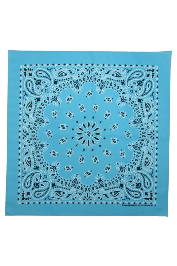 Traditional Paisley Double Sided Imprint Bandana Light Blue USA Made