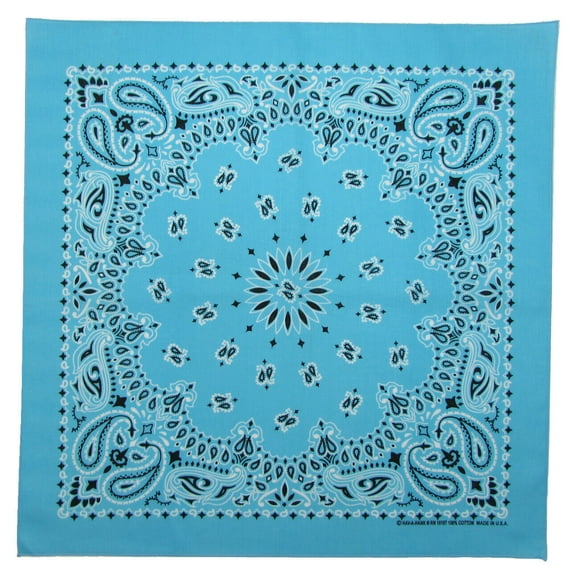MTL Traditional Paisley Double Sided Imprint Bandana Light Blue USA Made