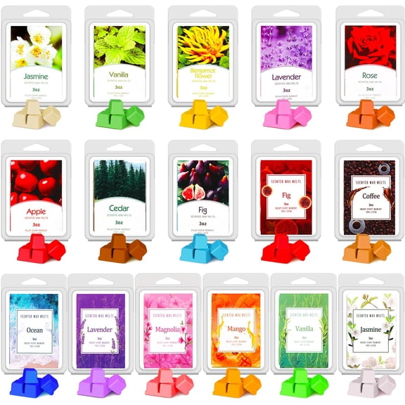 MTLEE 16 Pack Summer Scented Wax Melts Cubes for Warmers 3 oz Soy Wax Melts Strong Scent Long Lasting Summer Candles Magnolia Lavender Rose Apple Cubes Holiday Decor Gift, 11 Fragrances