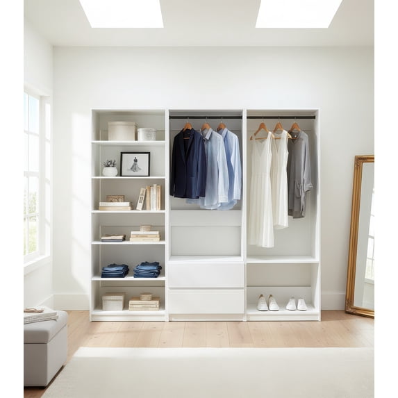 MTLSGKZ White Freestanding Walk-In Wood Closet System, Modular Storage ...