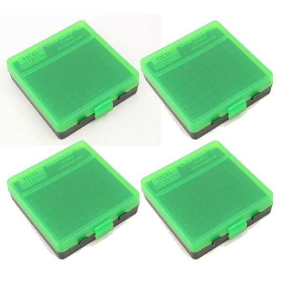 MTM 100 Round Flip-Top 380/9MM Cal Ammo Box - Green Black (4 Pack)