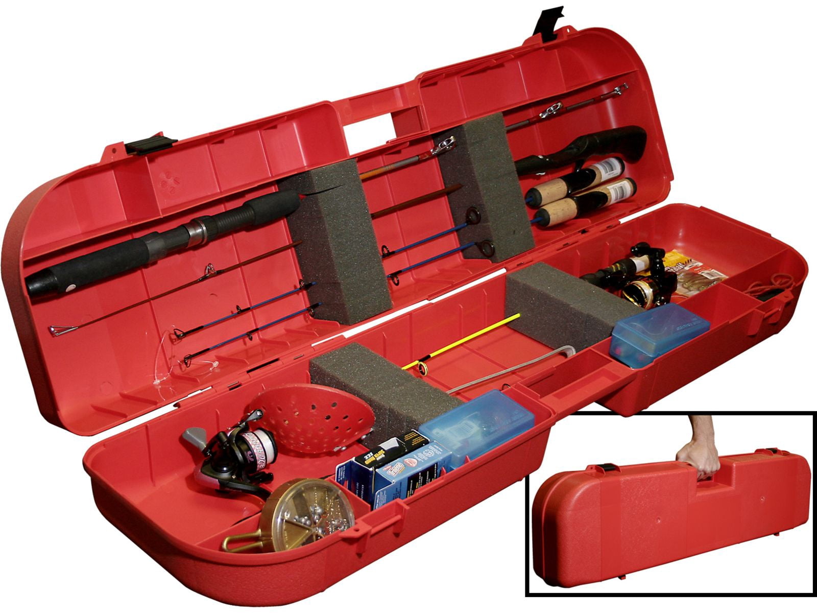 MTM Ice Fishing Rod Box, Holds 8 Plus Accessories, Red, IFB30