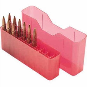 MTM J-20 AMMO BOX 20RD RIFLE 2.35" OAL SM BASE POLY CLEAR RED