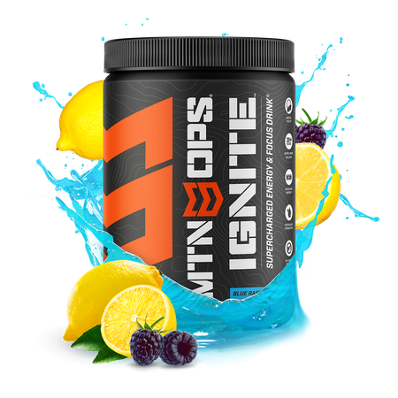 MTN OPS Ignite Supercharged Energy Drink, 45 Serving Tub, Blue Raspberry Lemonad