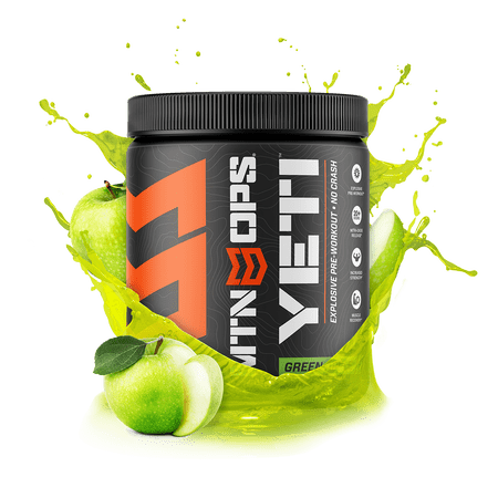 MTN OPS Yeti Monster Pre-workout Powder Energy Drink, 30 Serving Tub, Green Appl