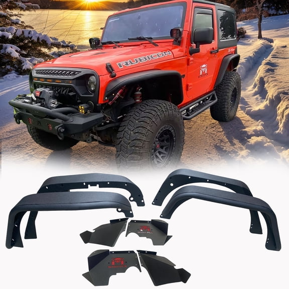 MTNTOPCN Steel Fender Flares and Front Inner Fender Compatible for Jeep Wrangler 2007-2018 JK & JKU