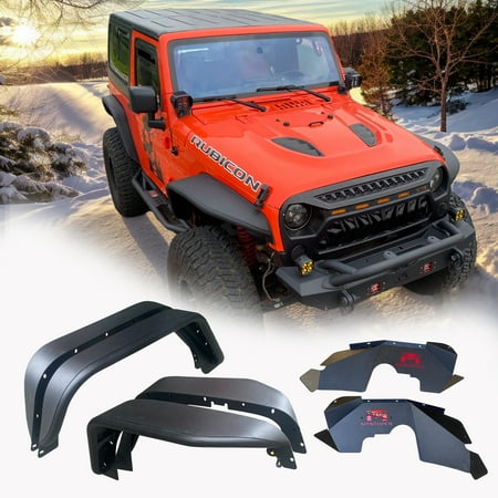 MTNTOPCN Steel Fender Flares and front Inner Fender Fits Jeep Wrangler 2007-2018 JK & JKU Unlimited Precision Fit & Stylish Protection (9“wider with Inner fender)