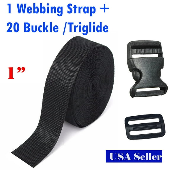 MTP ® 1 Inch 10 Yards PP Webbing Strap + 20 Buckle / Triglide Sewing Tool 5cm DIY Bckpack Tote bag Lugguage