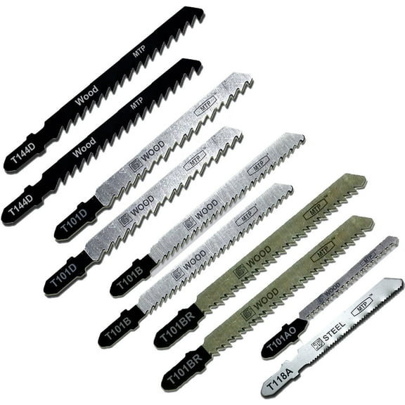 MTP 10x Assorted T-shank Wood/Metal Jig Saw Blades fits Bosch T101B T101D T101AO 144D 101B Fit Bosch Makita