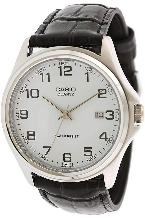 MTP-1183E-7B Men's Analog Watch w/ Numbered Dial & Genuine Leather Band