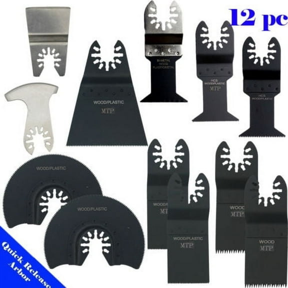 MTP ® 12 Assorted Metal /  Wood  Quick Release Arbor Universal Fit Multi Tool Oscillating Multitool Wood Saw Blade for Craftsman  Ridgid  Porter Cable Black & Decker Dewalt Fein Bosch Makita