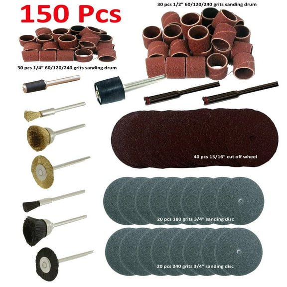 MTP 150 Pcs Rotary Power Tool Accessory Kits Set Suit for Dremel 3000 4000 8220-2/28 395 7700-1/15 4000 3/34 , Milwaukeen Nextec 1/8" Shank Hobbyy Clean Polish Sanding Drum Brass Nylon Wheel