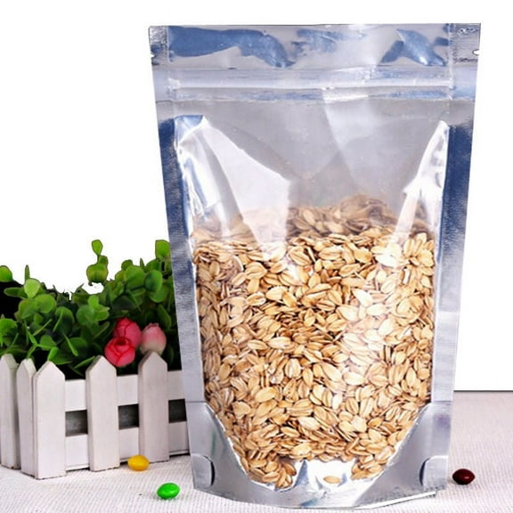 MTP 25X 12x17cm Stand Up Clear & Silver Aluminium Foil Reusable Zip Bag Food Save Mylar Metallic Resealable Clear/ Foil Zipper Lock Pouches