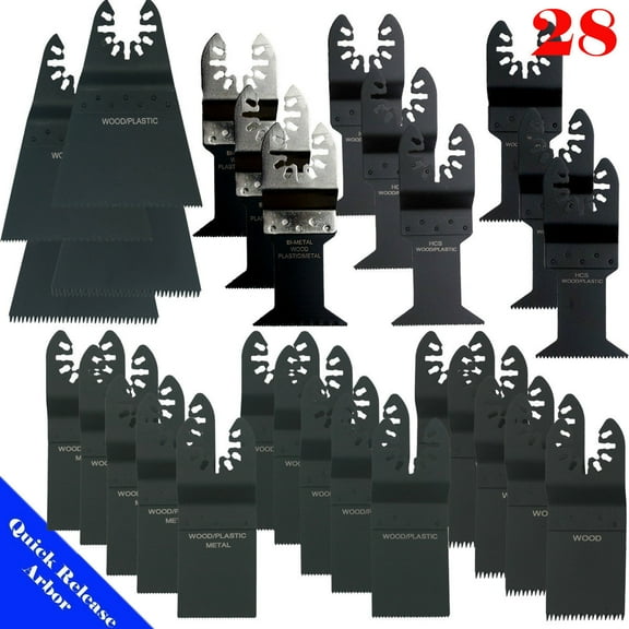 MTP ? 28 Assorted Metal /  Wood  Quick Release Arbor Universal Fit Multi Tool Oscillating Multitool Wood Saw Blade for Craftsman  Ridgid  Porter Cable Black & Decker  Fein Bosch Makita