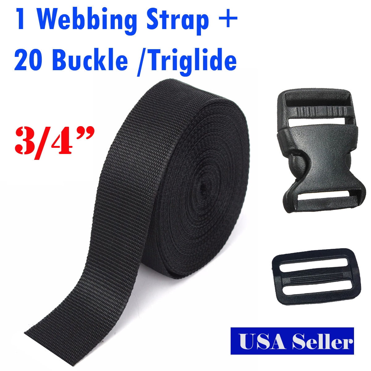 Buckles Strap 1 Inch: Webbing Straps 10 Yards, Side Release Plastic Buckle  Adjustable 8 Pack, Tri-Glide Slide Clip 16 PCS : : Home
