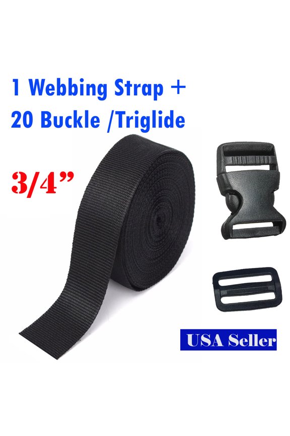 ® 3/4 Inch 10 Yards PP Webbing Strap + 20 Buckle / Triglide Sewing Tool 5cm DIY Bckpack Tote bag Lugguage