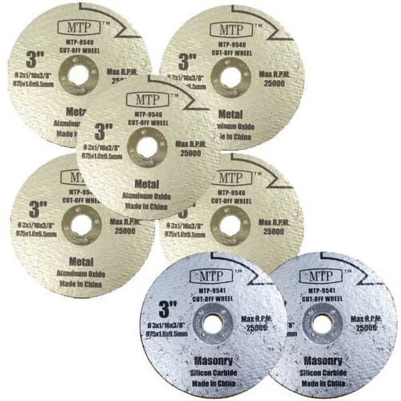 MTP 3" 7 Assorted Masonry Metal Cutting Blade For Ryobi Worx Ridgid Milwaukee Dewalt Cut Off Saw 3/8" 9.5mm