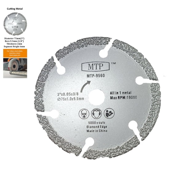 MTP 3" (9.5mm) 3/8" 3x3/8 Metal Copper Tube V-bar Blade Cutting Blade Compatible For Ryobi Ridgrid Milwaukee Dewalt 3/8" arbor Cut Worx Off Saw