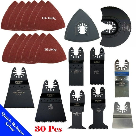 MTP ? 30 Pcs Blades / Sanding Kit Standard Quick Release Universal Fit Multi Tool Oscillating Multitool Saw Blade for Craftsman Rockwell Hyperlock Porter Cable Black & Decker  i Bosch Tool Free