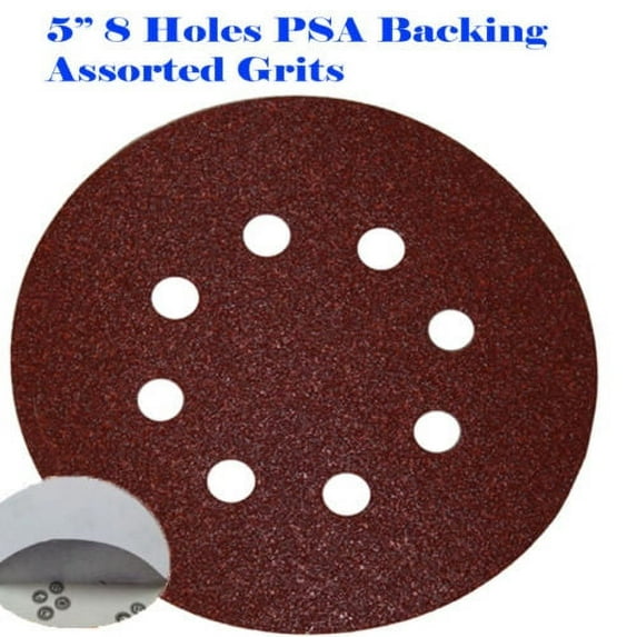 MTP ® 5" 8 Holes PSA Self Adhesive 60/80/120/180/240/320  Grit Sanding Abrasive Disc Stick On Sandpaper Peel and Stick Type 5 Inches DA Pressure Sensitive Adhesive