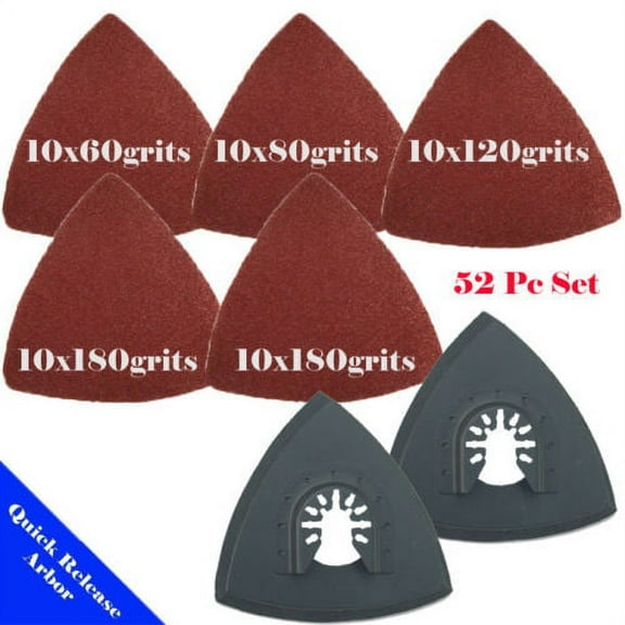 MTP  52x Sandpaper Kit Quick Release Universal Fit Multi Tool Oscillating Multitool Saw Blade for Craftsman Rockwell Hyperlock Porter Cable Black & Decker Dewalt Ridgid Ryobi Bosch Sanding Tool